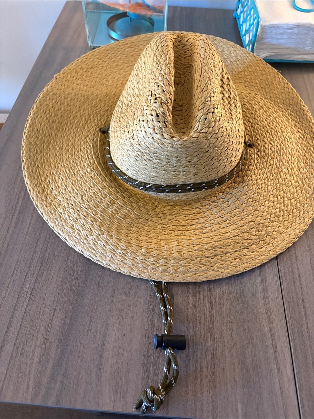Goodfellow & Co Straw Sun Hat in Natural Tan with Olive Chin Cord
